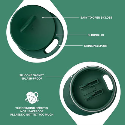 Ideus 16 oz (470 ml) Insulated Coffee Mug with Handle and Lid, Double Wall Stainless Steel Vacuum Thermal Coffee Mug, Travel Coffee Cup Thermal Cup for Home and Office, Leopard Green