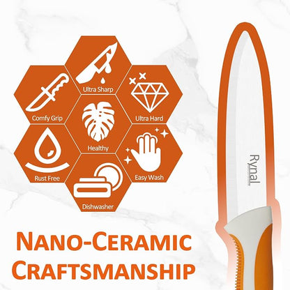 Ceramic Knife - 5" Chef's Utility Knife - Light, Precise, Sharp Ceramic Kitchen Knife with Cover & Soft Grip
