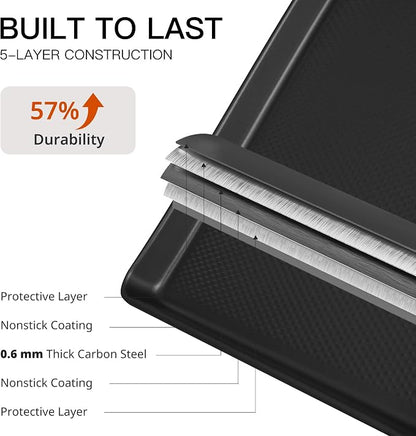 HONGBAKE 2 Pack Jelly Roll Pan Set 15x10, Cookie Sheets for Baking with Diamond Texture, Baking Sheets Non Stick, Non Toxic Oven Trays for Cooking, Heavy Duty 57% Thicker Carbon Steel, Dark Gray