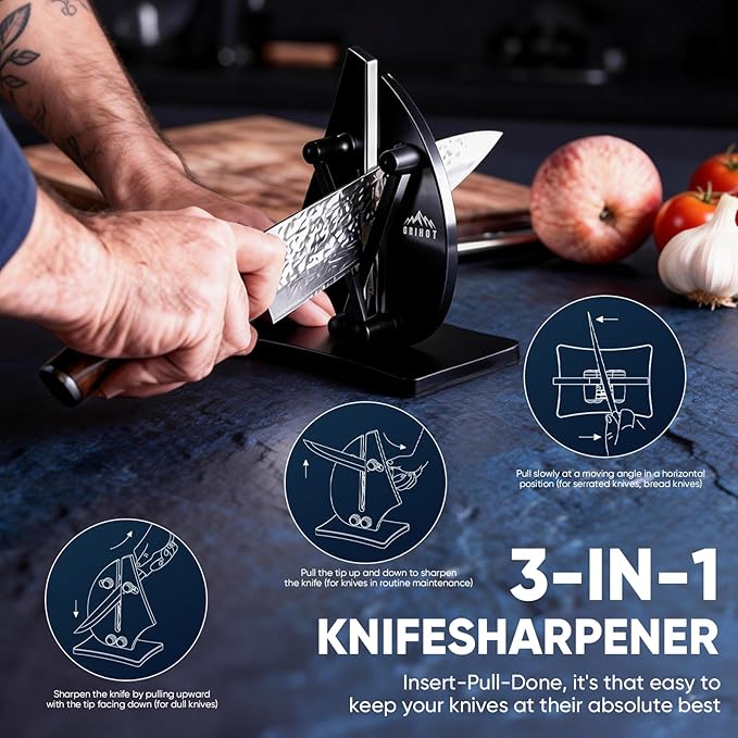 VN3 Professional Knife Sharpener | 3-Action Streamlined Sailboat Design for Effortless Knife Sharpening - The Ultimate Tool for Precision 11 to 21 Degree Angles (Obsidian Color)
