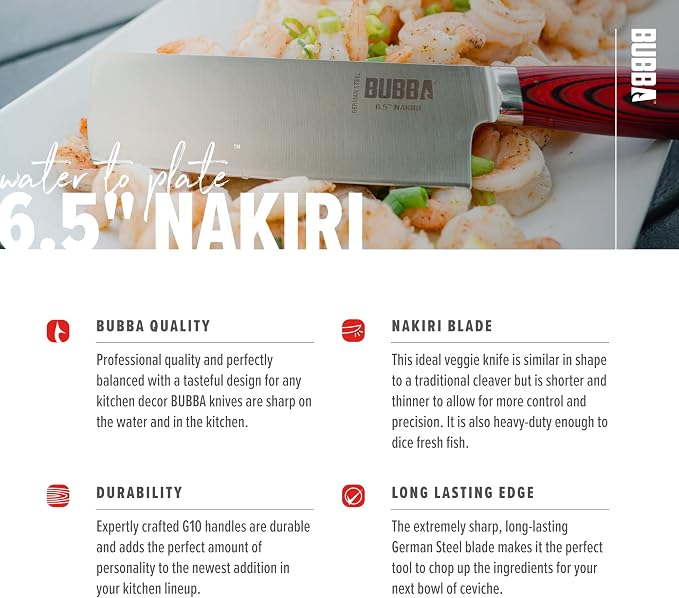 BUBBA Kitchen Series 6.5" Nakiri Knife, an All-Purpose Kitchen Knife for Chopping, Mincing, Slicing, and Dicing with a Premium German Steel Blade for All Your Kitchen Needs