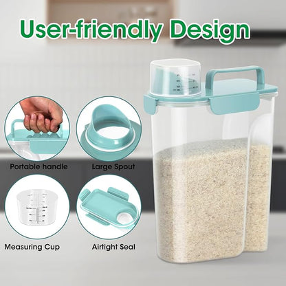 TBMax 2 Pack Airtight Rice Container 5 Lbs +10 Lbs, Cereal Container Oatmeal Storage with Easy-pouring Spout & Handy Cup for Flour Grain Beans, Pet Dog Cat Bird Food Storage Dispenser -Sky Blue