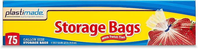 Disposable Plastic Storage Bags With Original Twist Tie, 1 Gallon Size, 150 Bags, Great For Home, Office, Vacation, Traveling, Sandwich, Fruits, Nuts, Cake, Cookies, Or Any Snacks (2 Packs)