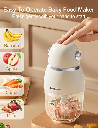 Baby Food Maker, Creamy White Mini Baby Food Blender, 10oz Food Puree Maker, Small Baby Food Processor for Fruit Vegetable Meat, 8-Second Quick Soft Food Prep，BPA-Free