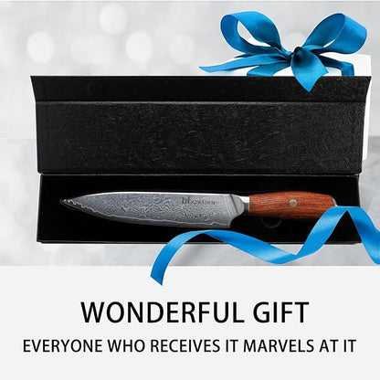 Santoku Knife 6.5 Inch Japanese Steel Damascus Kitchen Knife VG-10 Super Stainless Steel Professional High Carbon Super Sharp Kitchen Cooking Knife, Ergonomic Santos Rose Wooden Handle