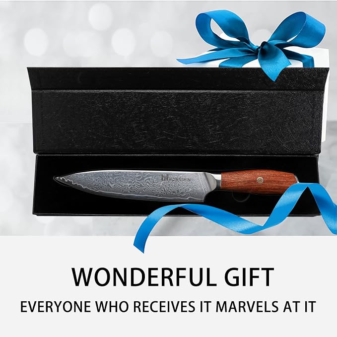 Chef Knife 8 Inch Japanese Steel Damascus Kitchen Knife VG-10 Super Stainless Steel Professional High Carbon Super Sharp Kitchen Cooking Knife, Ergonomic Santos Rose Wooden Handle