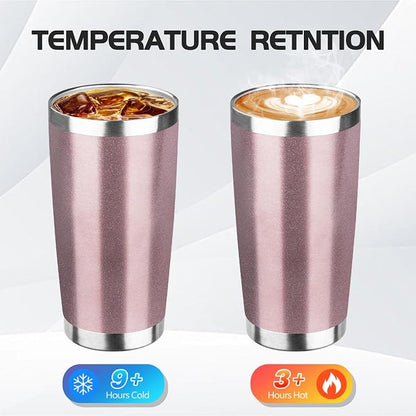 StarSpeed 20oz Insulated Tumblers with Lid Stainless Steel Double Wall Tumbler Travel Coffee Cups Powder Coated Tapered Metal Thermal Mug Indoor Outdoor for Hot and Cold Drinks（Rose Gold,8）