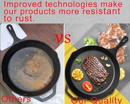Pre-Seasoned Cast Iron Skillet 12in Iron Pans with One Silicone Hot Handle Holder - 12.5 Inch