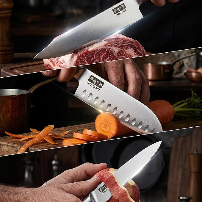 MDHAND Kitchen Knife Set, 9 Pieces Ultra Sharp Japanese Knife Set, High Carbon Stainless Steel Professional Chef Knives Set with Black Pakkawood Handle for Home Cooking, Dishwasher Safe