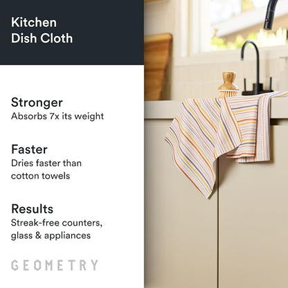 GEOMETRY Kitchen Dish Cloths - Quick Dry Dishcloths for Kitchen - Premium Dish Rags with Geoweave - 3-Pieces Stripe Season