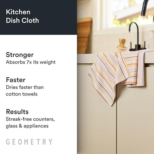 GEOMETRY Kitchen Dish Cloths - Quick Dry Dishcloths for Kitchen - Premium Dish Rags with Geoweave - 3-Pieces Stripe Season