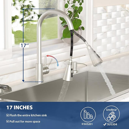Lordear 30 Inch Drop In Kitchen Sink with Faucet 16 Gauge Stainless Steel Single Bowl Kitchen Sink with Glass Rinser, Pull-out Faucet, and Soap Dispenser #T30229-F16030SS