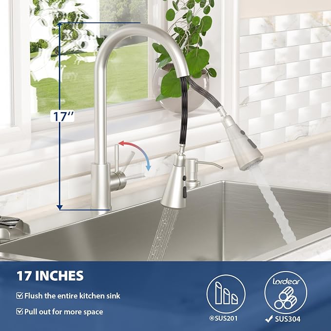 Lordear 33 Inch Drop In Kitchen Sink with Faucet Combo 33 x 22 Stainless Steel Kitchen Sink Top Mount Single Bowl 16 Gauge T304 with Drain Strainer Glass Rinser Soap Dispenser Grid Rollup Rack