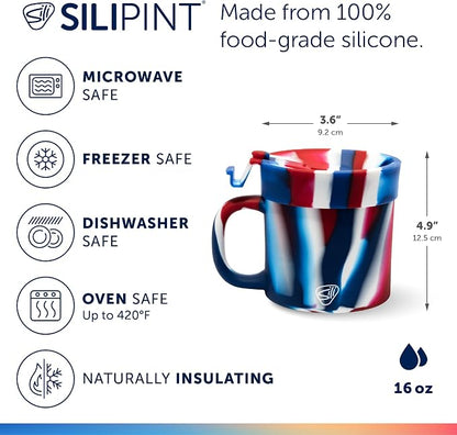 Silipint 16oz Silicone Coffee Mug Tumbler with Flip Lid – Unbreakable Dishwasher Safe Microwave Oven & Freezer Compatible – Cup for Hot Coffee Tea or Cold Drinks (The Patriot) Pack of 1