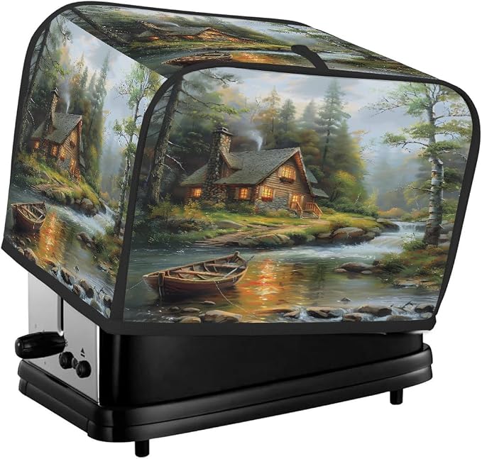 Forest Green Toaster Cover 4 Slice Wide Slot Washable Toaster Covers | Cabin Art Dust and Fingerprint Protection Bread Maker Covers for Kitchen Accessories Decor Bakeware Women Gift
