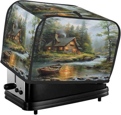 Forest Green Toaster Cover 4 Slice Wide Slot Washable Toaster Covers | Cabin Art Dust and Fingerprint Protection Bread Maker Covers for Kitchen Accessories Decor Bakeware Women Gift