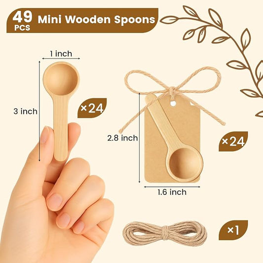 HANSGO 24PCS Mini Wooden Spoons, 3 Inches Small Bath Salt Spoon Wooden Little Teaspoons for Sugar Scrub Jars Spice Condiments Jam