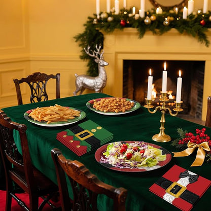 100 PCS Christmas Paper Plates and Napkins | Bundle Includes Paper Oval Dinner Plates and Napkins for Christmas Party Supplies
