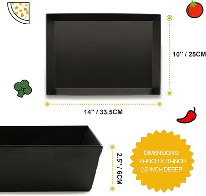 Blue Steel Detroit Pizza Pan 14x10 (Non-Stick&BPA Free) Heat-Resistant Up to 500°F, Pre-Seasoned Carbon Steel Detroit Pizza Pan, Deep Dish Pizza Authentic Steel Pan Five Years Free -Replacement