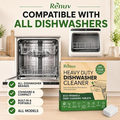 Renuv® Coffee Maker Cleaner + Dishwasher Cleaner Bundle | Heavy Duty, Kitchen Appliance Deep Cleaning, Descaling, 12 Tablets of Each