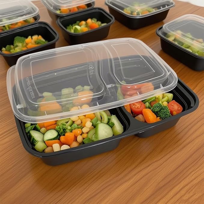 60 Packs 28 oz， 2-Compartment Meal Prep Containers Disposable,take out plastic food storage, Plastic Take Out Containers, to go food containers, lunch containers,Microwaving, And Freezing.