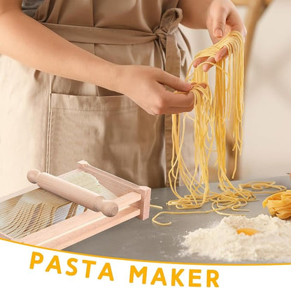 SiliFine Chitarra Cutter Italian Pasta with Rolling Pin Guitar Board Making Tool Pasta Machine for Spaghetti, Lasagna(Wood Color,Wood)