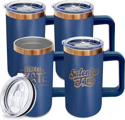 20 oz Insulated Coffee Mug with Lid, Stainless Steel Coffee Tumbler Bulk, Double Wall Vacuum Travel Mug with Handle, Leakproof Powder Coated Coffee Cups for Hot and Cold Drinks (Navy,4 pack)