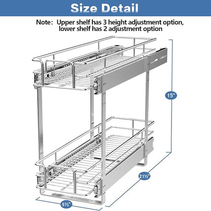 LOVMOR 2 Tier Individual Pull Out Cabinet Organizer 7½" W x 21½" D, Slide Out Kitchen Cabinet Storage Sliding Shelves