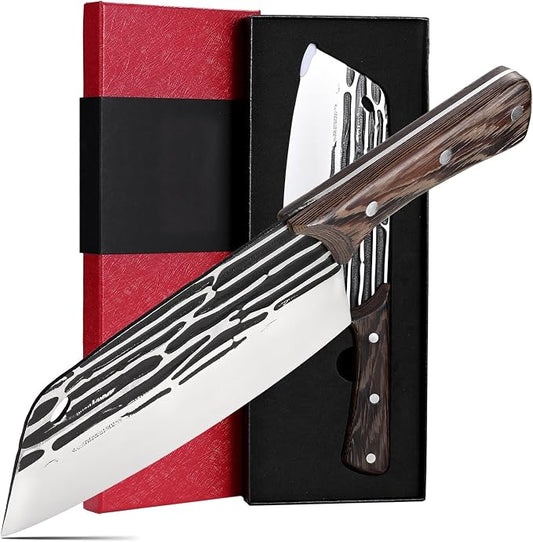 SHI BA ZI ZUO Forged Meat Cleaver Heavy Duty Kitchen Knife Chopping Knife for Vegetable and Meat Cutting,with Non-Slip Wooden Handle