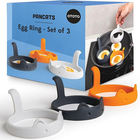 OTOTO PanCats Egg Ring Set of 3 - Silicone Egg Rings for Frying Eggs, Non Stick Fried Egg Cooker Ring, Cat Gifts for Cat Lovers, Cute Funny Kitchen Accessories Gadgets, Separator (Multicolor)