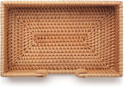 Rattan Napkin Holder Rectangle, 9.5" x 5.5" x 2", Wicker Napkin Tray, Woven Guest Towel Holder for Restaurant/Kitchen/Bathroom Paper Towels for Guests