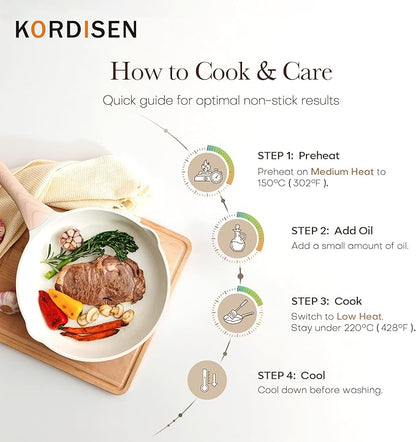 Kordisen Ceramic Nonstick Frying Pan Skillet Set with Lid, 3 Piece Ceramic Pans for Cooking Non Toxic, Healthy Induction Cookware, Stay-Cool Handle, PFOA & PFAS Free (9.5 Inch, 11 Inch, 12.5 Inch)