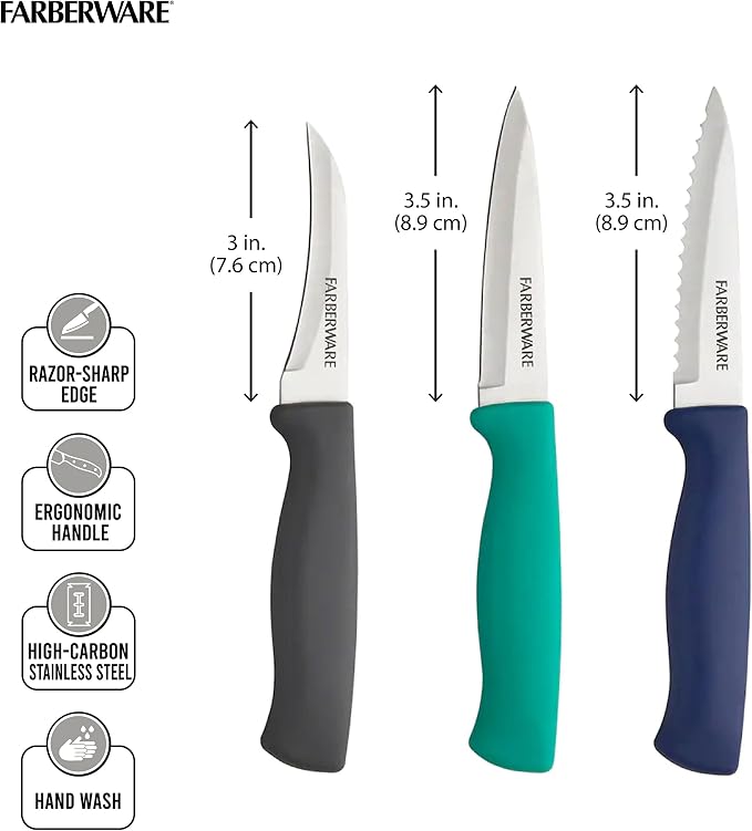 Farberware Paring Knife Set, 3-Piece, Blue
