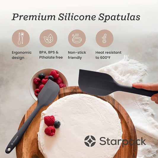 Starpack 'Scrape and Stir' Silicone Rubber Spatula Set (4-Piece) - LFGB Non Toxic, 600°F Heat Resistant, BPA-Free, One-Piece Kitchen Baking Spatulas - Dishwasher Safe for Nonstick Cookware Gray Black