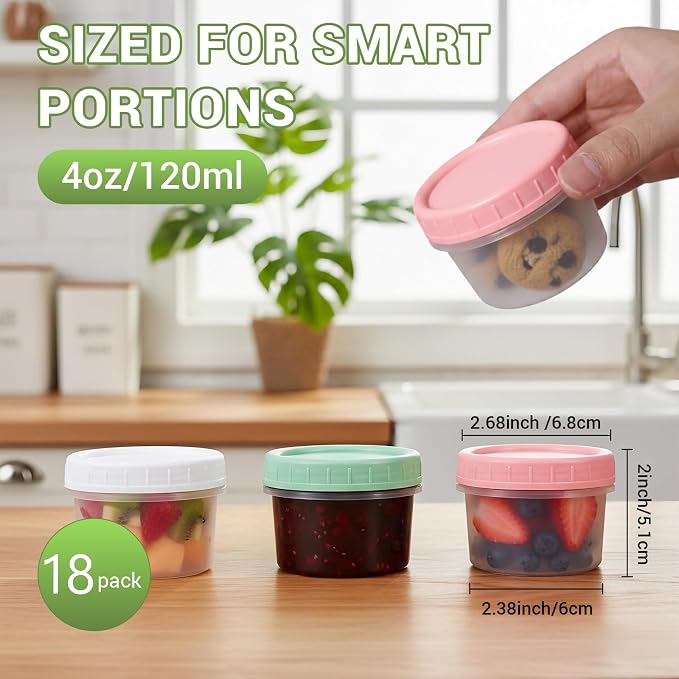 ASEVAT 18 Pack 4 oz Food Storage Containers with Twist Lids – Leakproof BPA-Free Soup Containers, Microwave/Dishwasher Safe Freezer Containers for Meal Prep, Leftovers & Takeout
