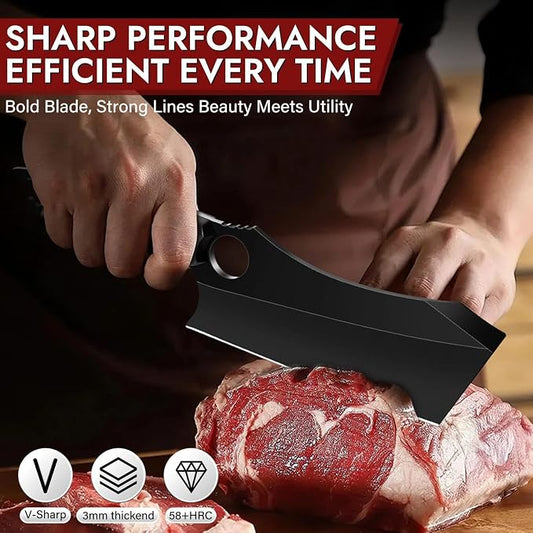 Huusk Meat Cleaver, 6.7 Inch Professional Cleaver Chef Knife with Anti-rust Titanium Coating, Ultra Sharp Vegetable Chopping Knives for Home Kitchen and Restaurant