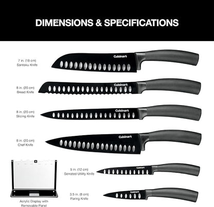 Cuisinart C77NS-7P Classic Nonstick Edge Collection 7-Piece Cutlery Knife Set with Acrylic Stand, Black