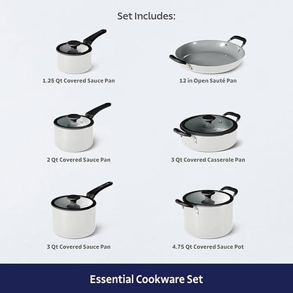 Tramontina Ceramic Non Stick 11-Piece Nesting Pots and Pans Set with Lids - Stackable Nonstick Cookware Set, Dishwasher and Oven Safe, White