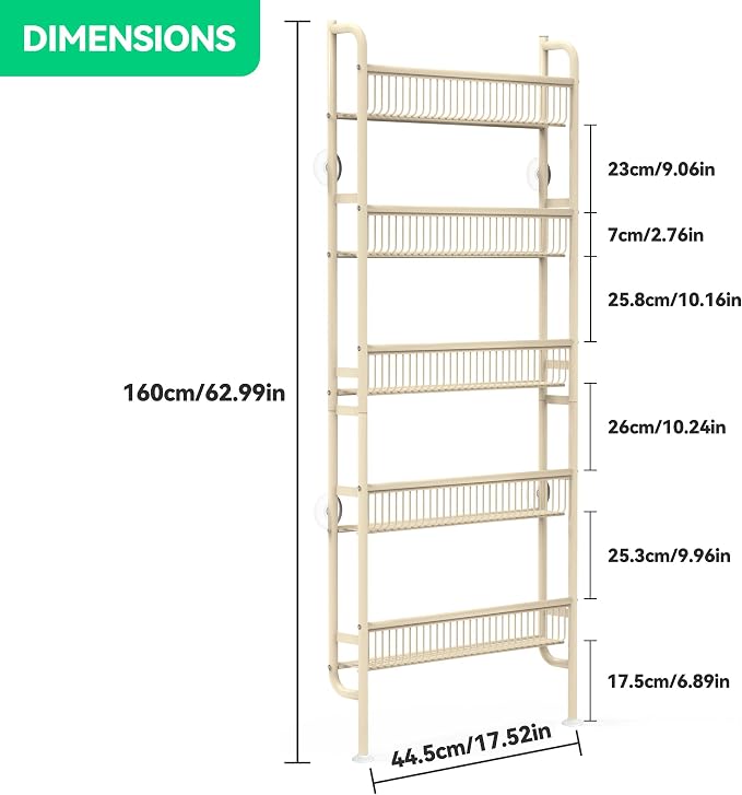 Behind The Door Narrow Bookshelves Pantry Spice Rack 5-Tier Slim Metal Space-Saving Organizer for Bathroom Closet Kitchen Living Room Sturdy Room Laundry Room, White