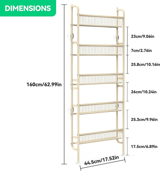 Behind The Door Narrow Bookshelves Pantry Spice Rack 5-Tier Slim Metal Space-Saving Organizer for Bathroom Closet Kitchen Living Room Sturdy Room Laundry Room, White