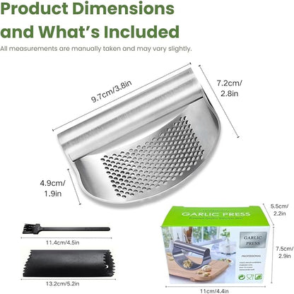 Garlic Press Rocker 304 Stainless Steel Garlic Mincer & Crusher with Silicone Peeler and Cleaning Brush, Ergonomic Dishwasher Safe Garlic Chopper Kitchen Gadget for Seniors & Home Cooks