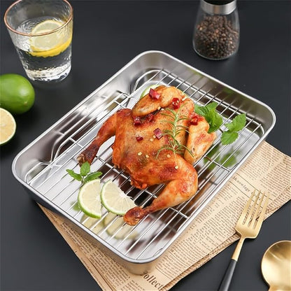 Sheet with Cooling Rack Set, Stainless Baking Sheet Tray Cooling Rack Cover, Kitchen Nonstick Baking Pans Set for Kitchen Storage(31x24x5cm)