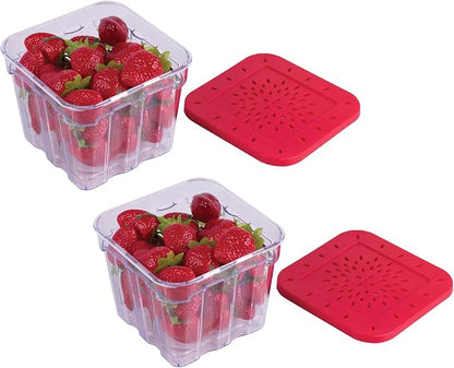 HIC Kitchen BerryFresh 1-Liter Produce Box, Red, Set of 2
