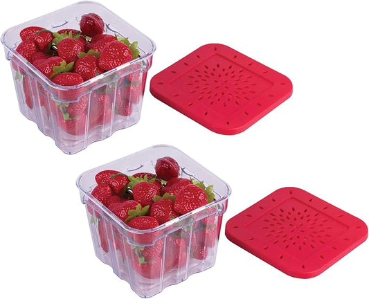 HIC Kitchen BerryFresh 1-Liter Produce Box, Red, Set of 2