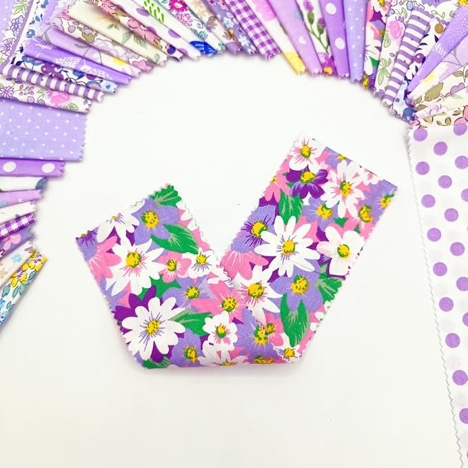 80 Pcs Jelly Roll Fabric Strips for Quilting Sewing 2.6" Precut Cotton Floral Fabric Strips Bundles with Wavy Edges, Perfect for Sewing Purple