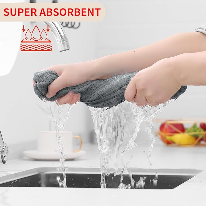Homaxy 100% Cotton Waffle Weave Kitchen Dish Cloths, Ultra Soft Absorbent Quick Drying Dish Towels, 12 x 12 Inches, 18-Pack, Grey