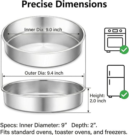 Hemoton 9.6 Inch Round Cake Pans Set of 2, Heavy Duty Stainless Steel Baking Pans for Oven, Flat Base Layer Cake Molds for Cheesecake, Non-Toxic & Dishwasher Safe