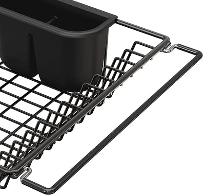 Simple Houseware Large Over Sink Counter Top Stainless Steel Dish Drainer Drying Rack with Utensil Holder, Black