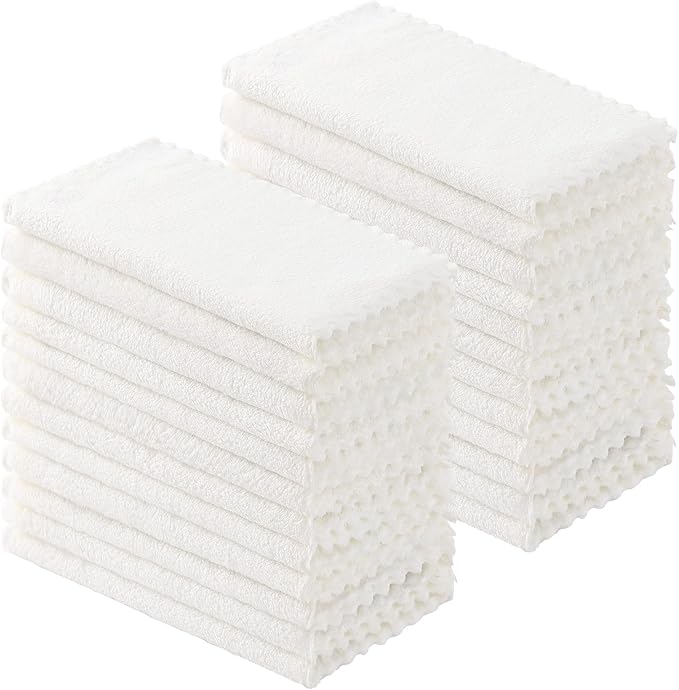 Kitinjoy 24 Pack Kitchen Cloths Dish Towels (10" x 10", White), Super Soft and Absorbent Dish Cloths, Nonstick Oil Fast Drying Coral Velvet Microfiber Cleaning