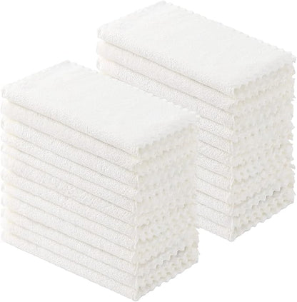 Kitinjoy 24 Pack Kitchen Cloths Dish Towels (10" x 10", White), Super Soft and Absorbent Dish Cloths, Nonstick Oil Fast Drying Coral Velvet Microfiber Cleaning